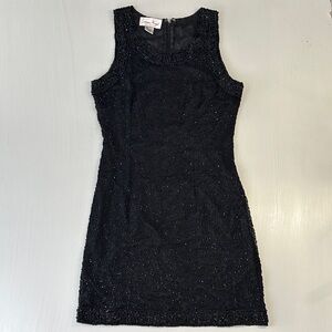 Vintage Laurence Kazar Black Silk Beaded Sleeveless Cocktail Evening Dress